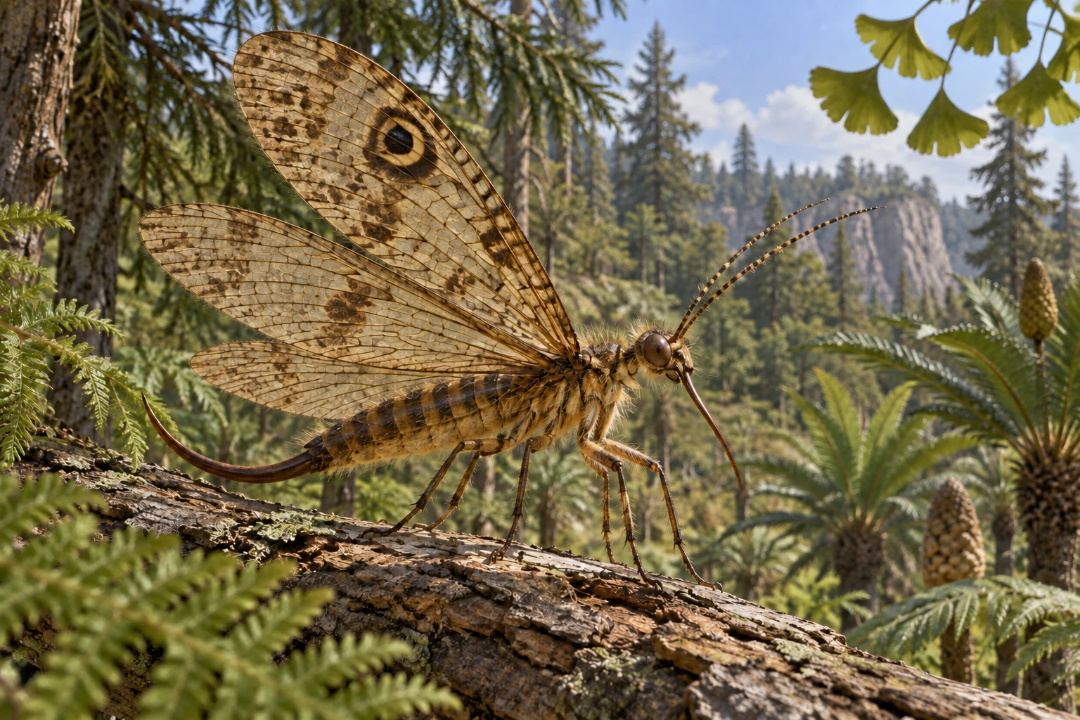 Illustrative life reconstruction of Oregramma in a period-appropriate environment; coloration and missing anatomy are interpretations.