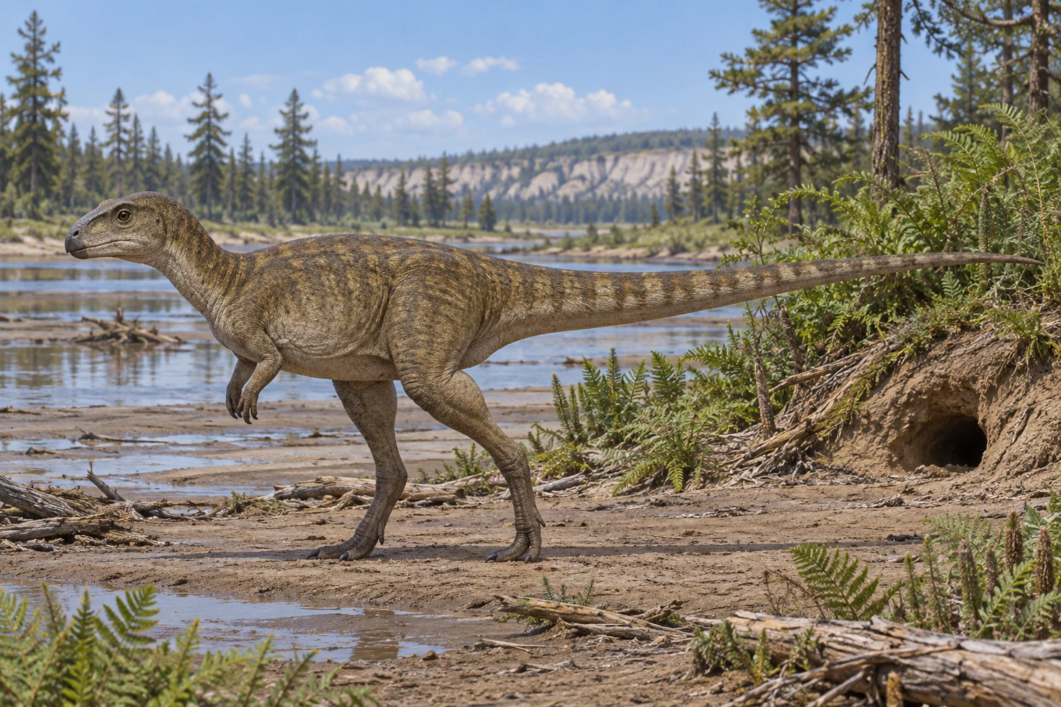 Illustrative life reconstruction of Oryctodromeus in a period-appropriate environment; coloration and missing anatomy are interpretations.