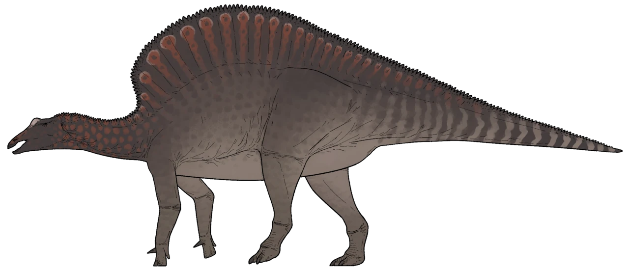 Life reconstruction of Ouranosaurus nigeriensis with its tall dorsal structure.