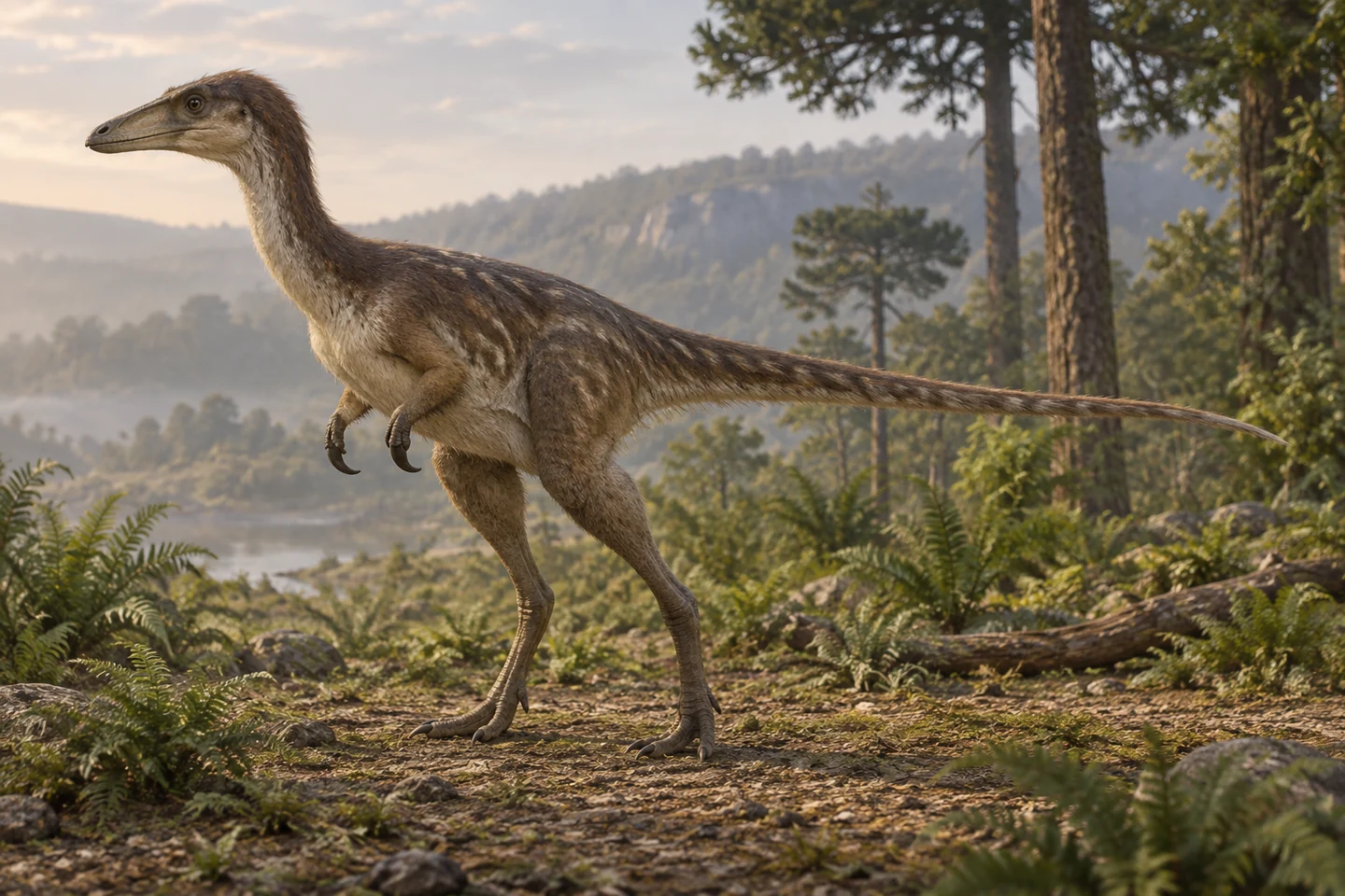 Illustrative reconstruction of Patagonykus puertai; missing anatomy, covering and colors are hypotheses.
