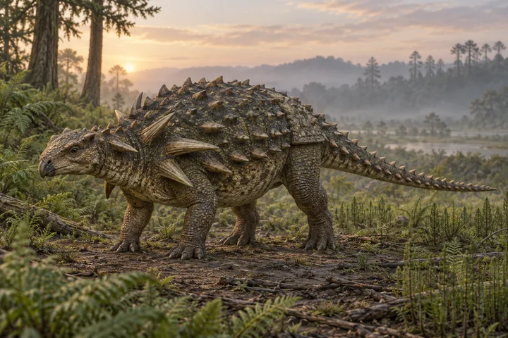Illustrative reconstruction of Polacanthus; color and soft tissues remain interpretive.
