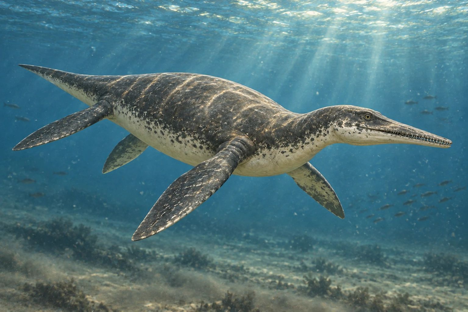 Illustrative life reconstruction of Polycotylus in its interpreted aquatic environment.