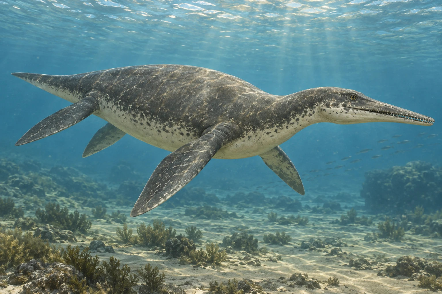 Illustrative life reconstruction of Polycotylus in a period-appropriate environment; coloration and missing anatomy are interpretations.