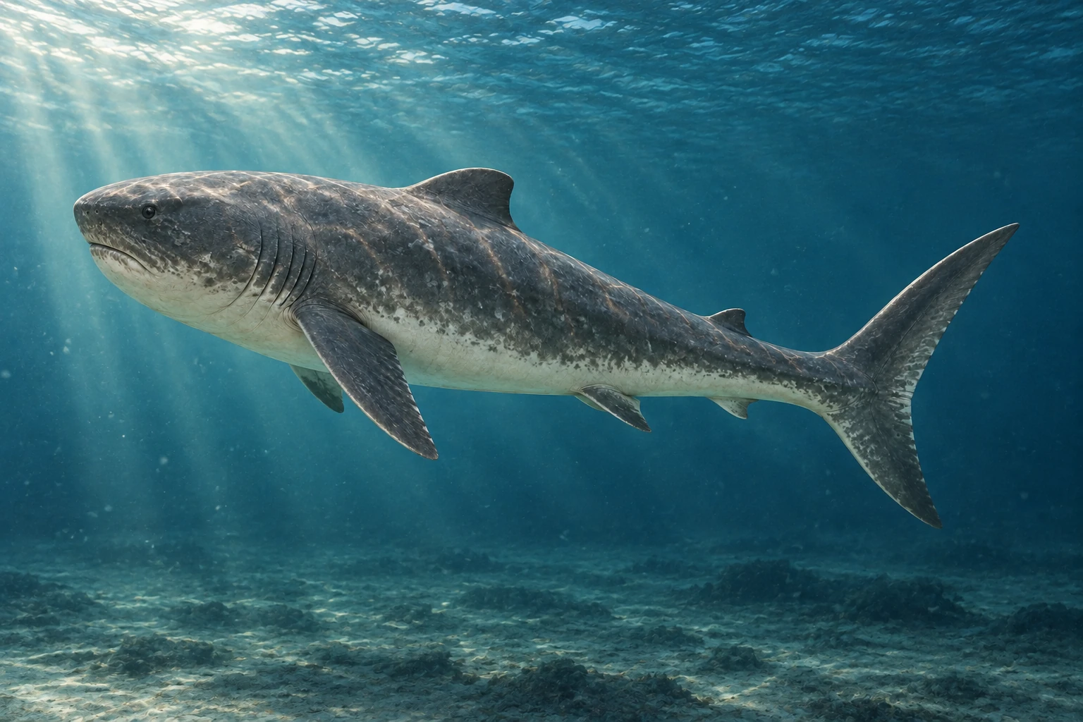 Illustrative life reconstruction of Ptychodus in its interpreted aquatic environment.