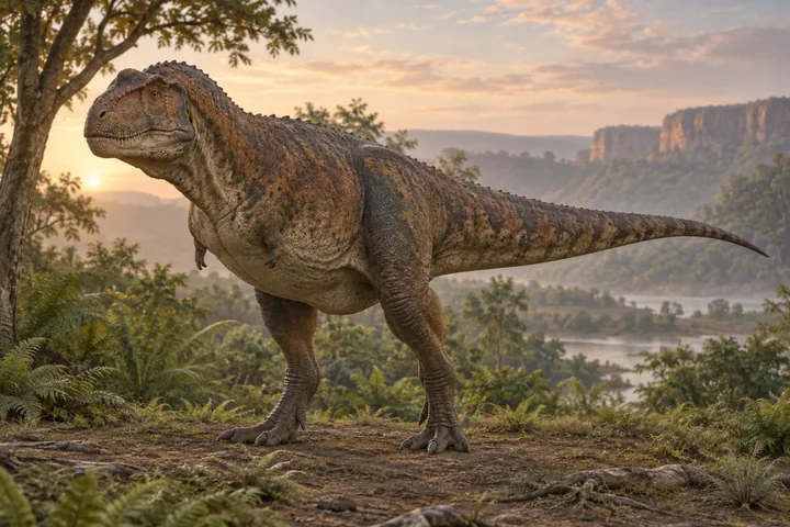 Artistic reconstruction of Rajasaurus; colors and soft tissues are illustrative.