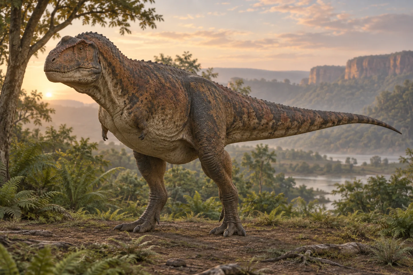 Artistic reconstruction of Rajasaurus; colors and soft tissues are illustrative.