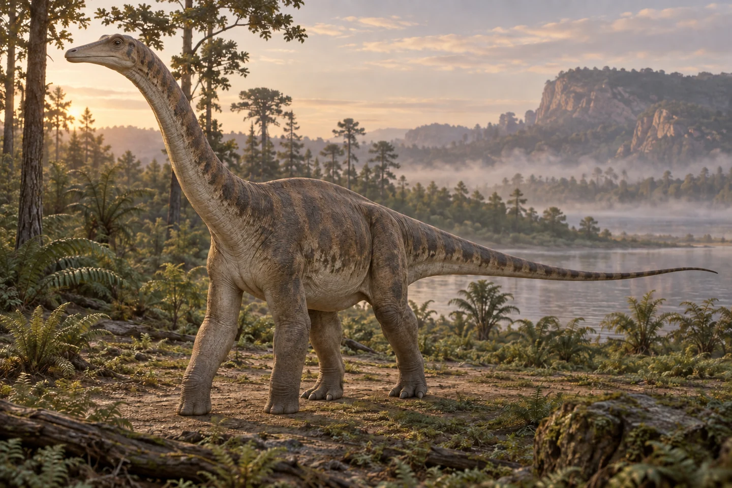 Artistic reconstruction of Rapetosaurus; colors and soft tissues are illustrative.