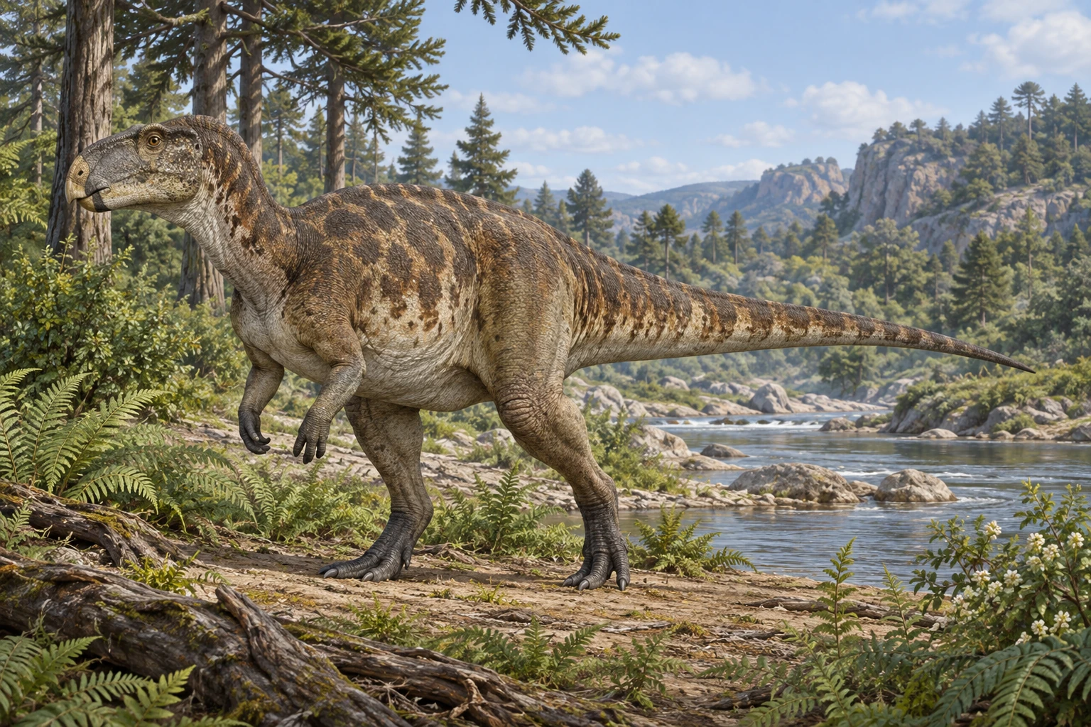 Illustrative life reconstruction of Rhabdodon in a period-appropriate environment; coloration and missing anatomy are interpretations.