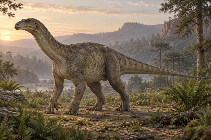 Artistic reconstruction of Riojasaurus; colors and soft tissues are illustrative.