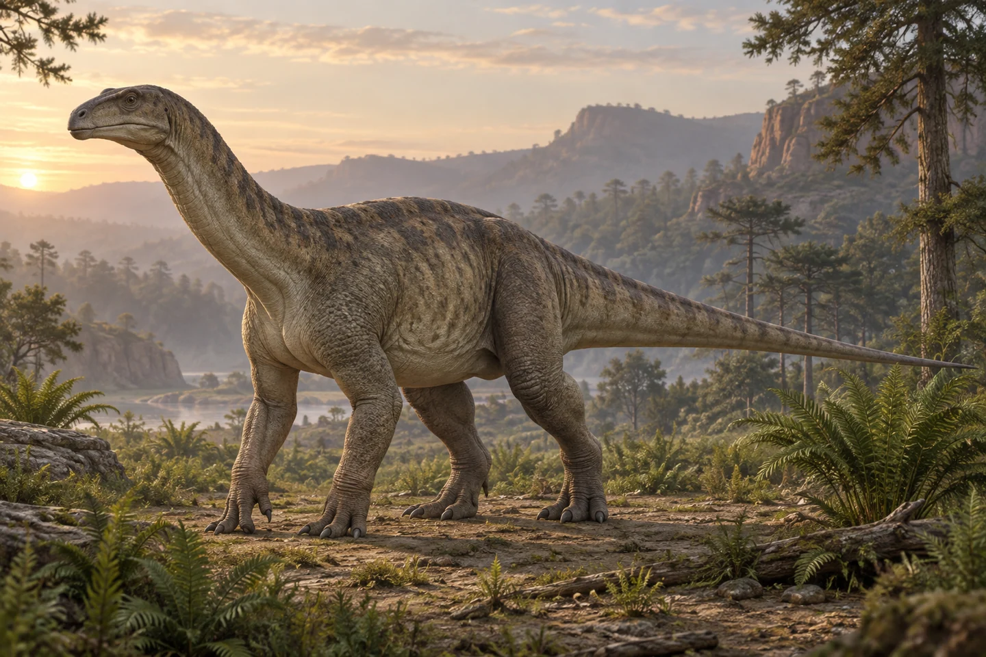 Artistic reconstruction of Riojasaurus; colors and soft tissues are illustrative.
