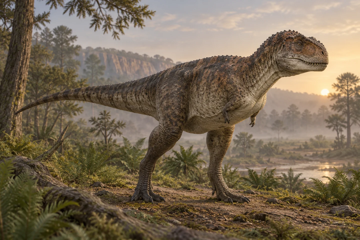 Artistic reconstruction of Rugops; colors and soft tissues are illustrative.