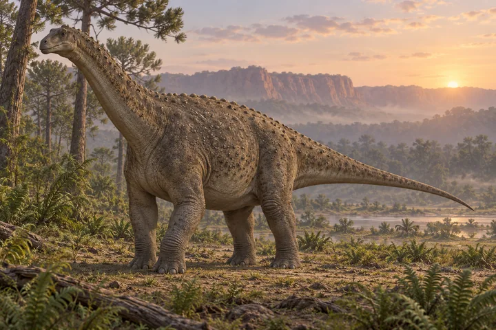 Artistic reconstruction of Saltasaurus; colors and soft tissues are illustrative.