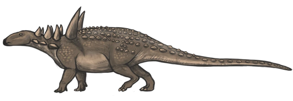 Side-view reconstruction of Sauropelta showing a low armored body and long shoulder spines.