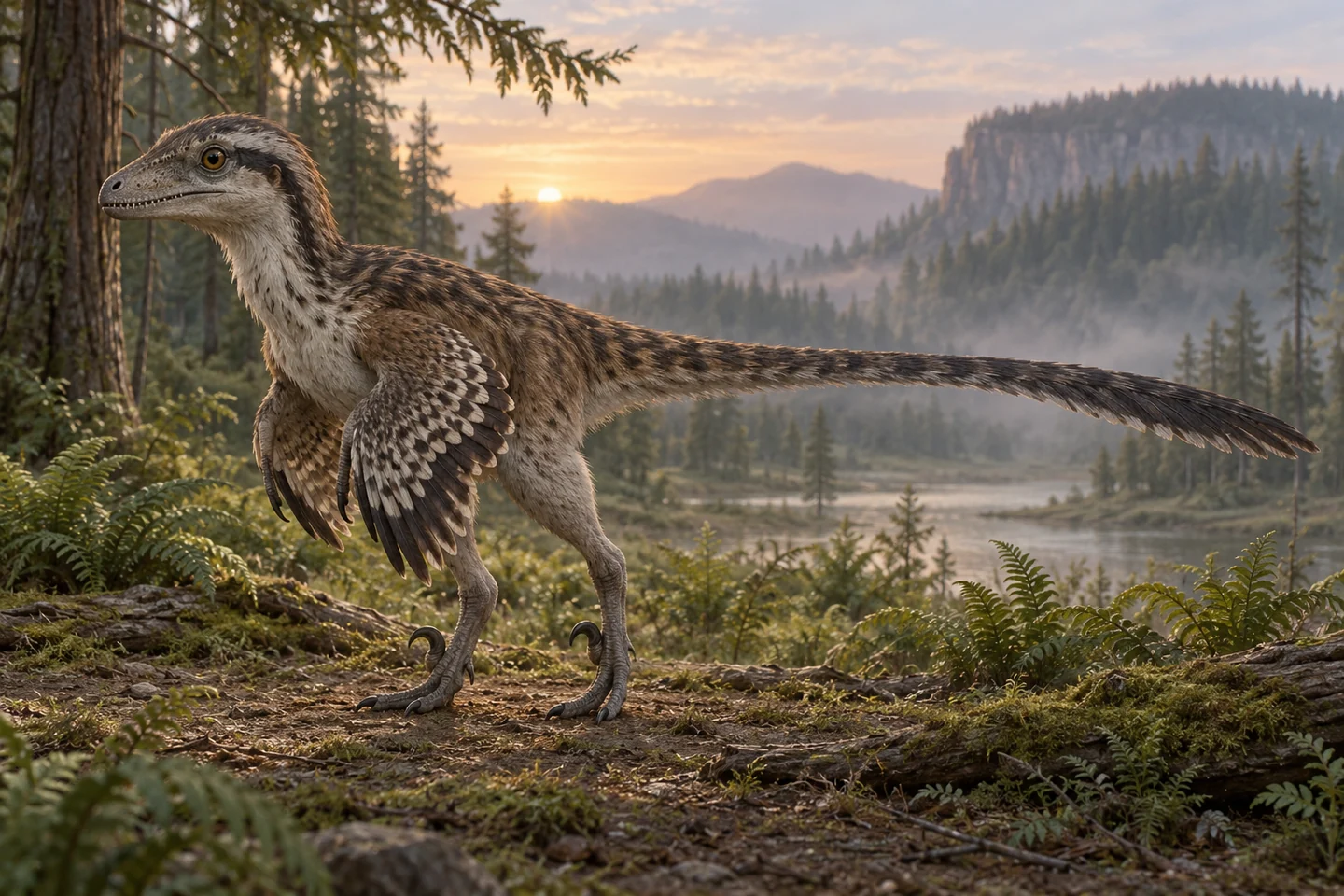 Illustrative reconstruction of Saurornitholestes langstoni; restored covering and colors are scenarios.