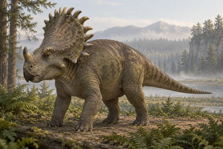 Illustrative reconstruction of Sinoceratops; colors, soft tissues and missing anatomy remain interpretive.