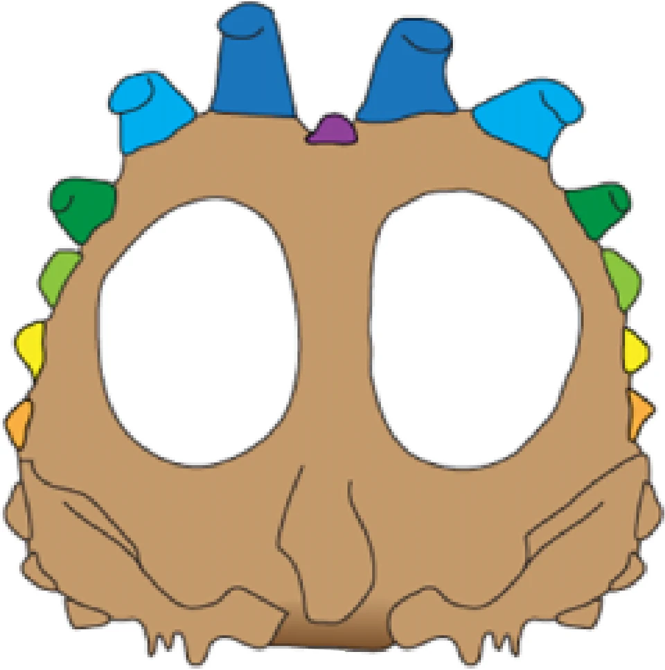 Comparative Sinoceratops bony-frill reconstruction with coded marginal processes.