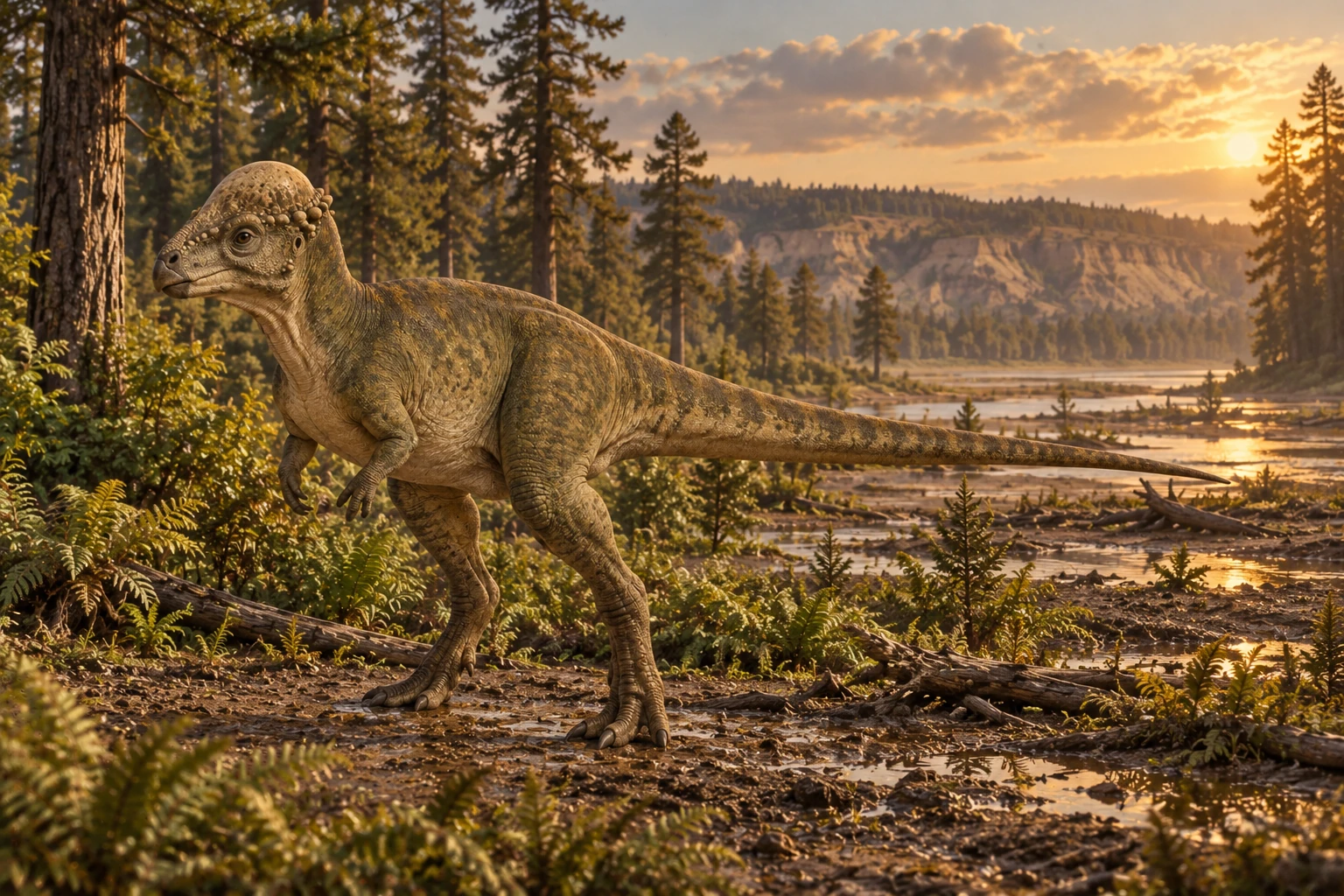 Illustrative reconstruction of Stegoceras validum; missing anatomy, pose, skin and colors are hypotheses.