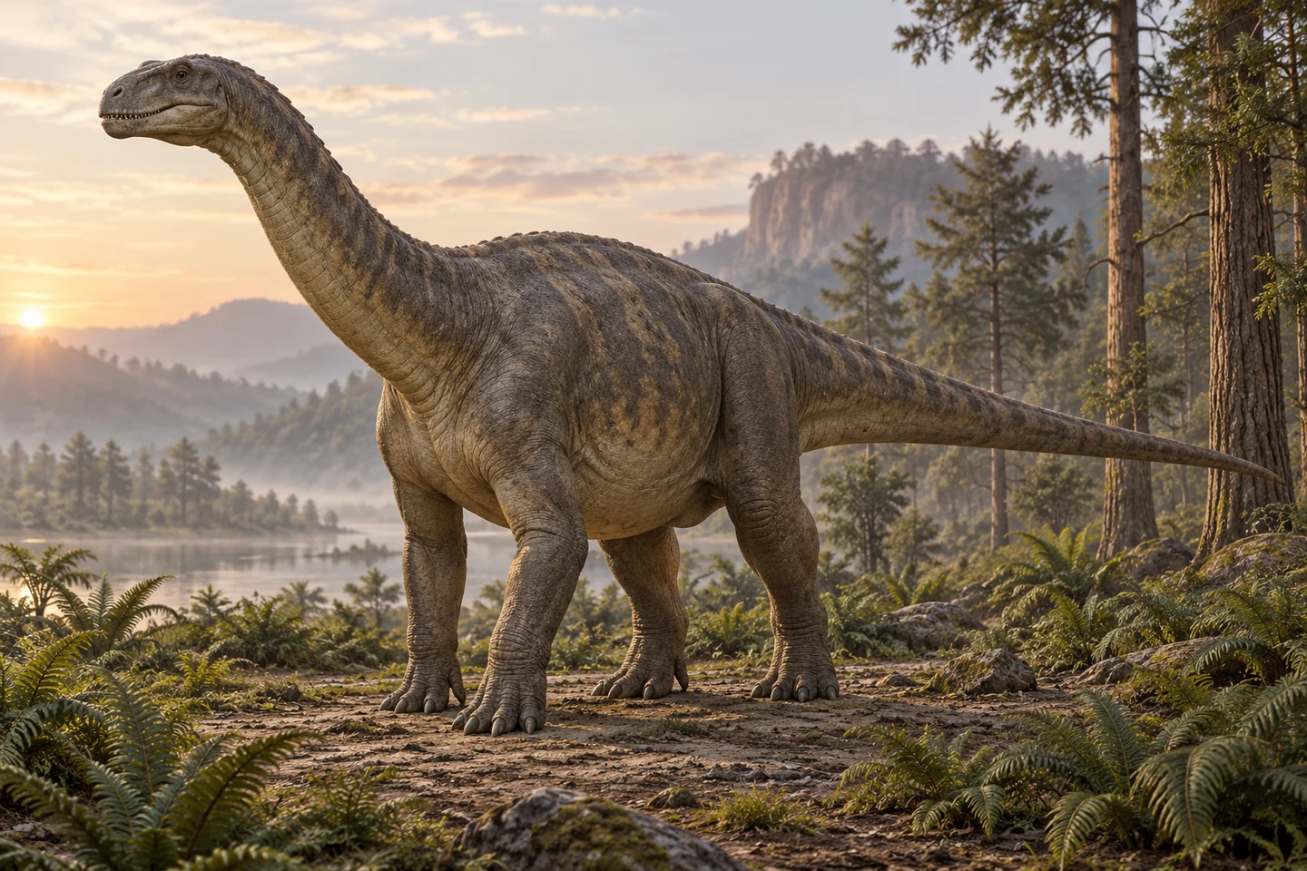 Artistic reconstruction of Tazoudasaurus; colors and soft tissues are illustrative.