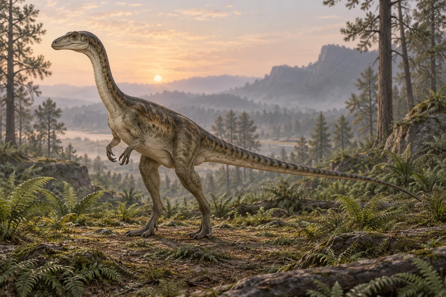 Artistic reconstruction of Thecodontosaurus; colors and soft tissues are illustrative.
