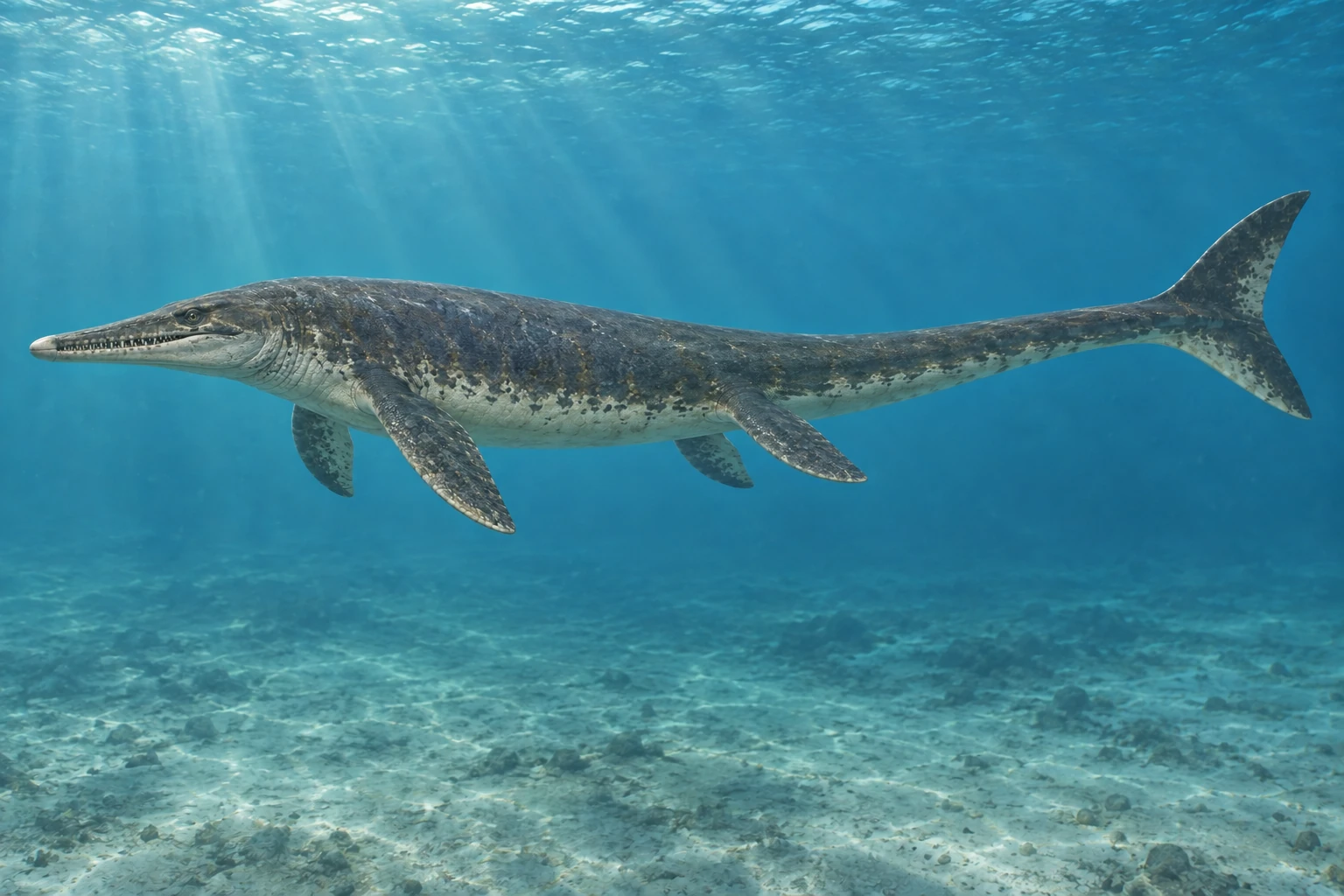Illustrative life reconstruction of Tylosaurus in a period-appropriate environment; coloration and missing anatomy are interpretations.
