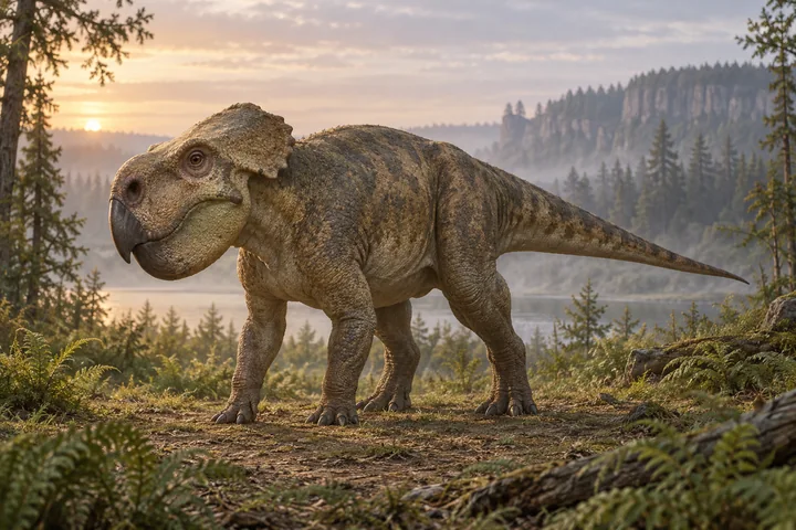 Illustrative reconstruction of Udanoceratops; colors, soft tissues and restored details remain interpretive.