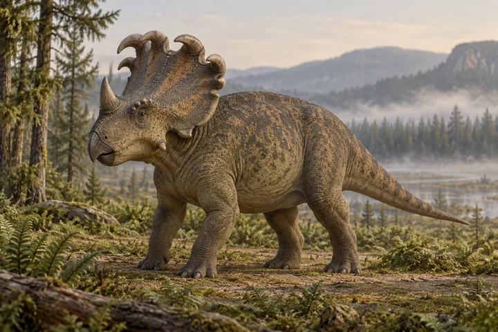 Illustrative Wendiceratops reconstruction; the complete nasal profile, brow region, colors and soft tissues remain interpretive.