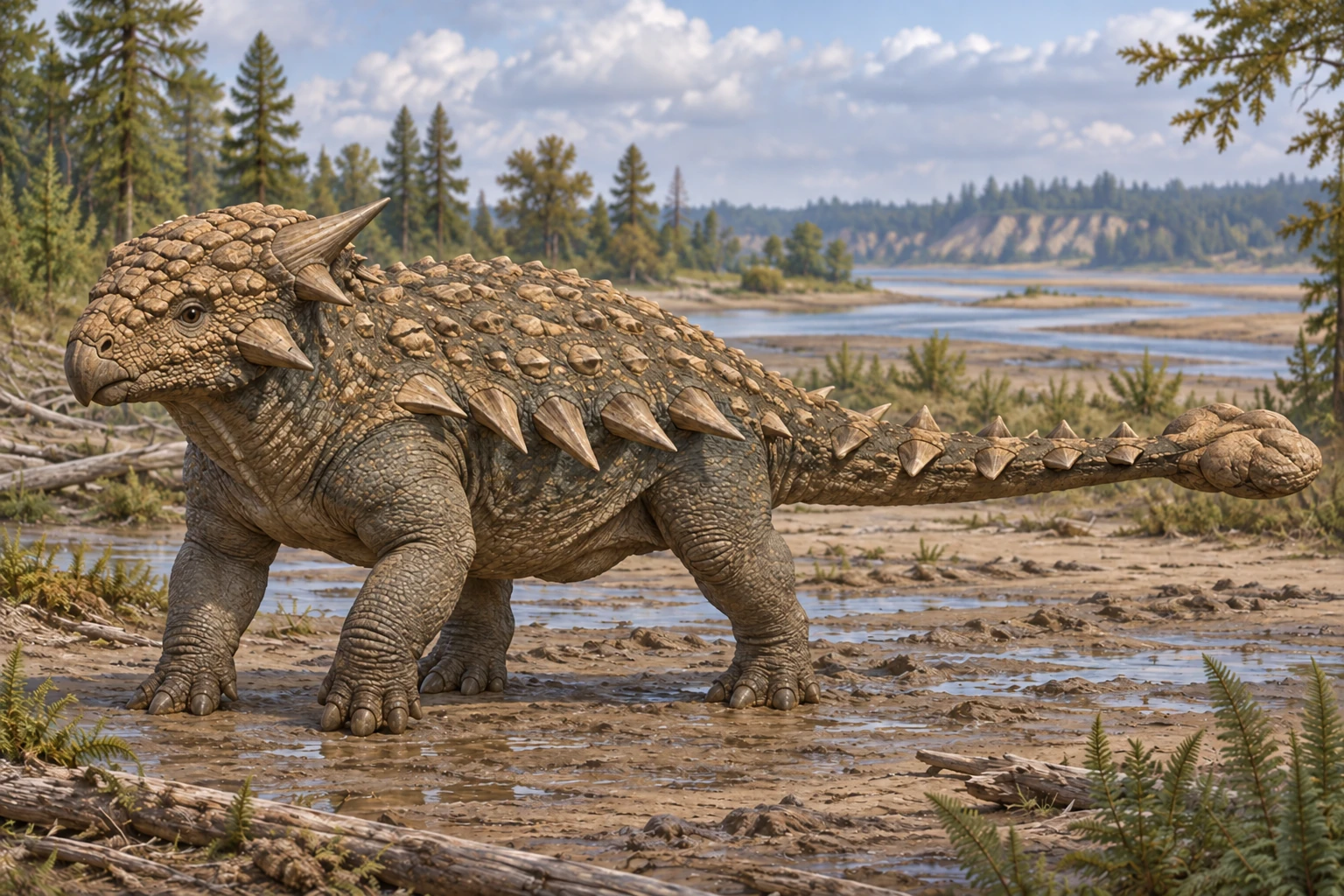 Illustrative life reconstruction of Zuul in a period-appropriate environment; coloration and missing anatomy are interpretations.